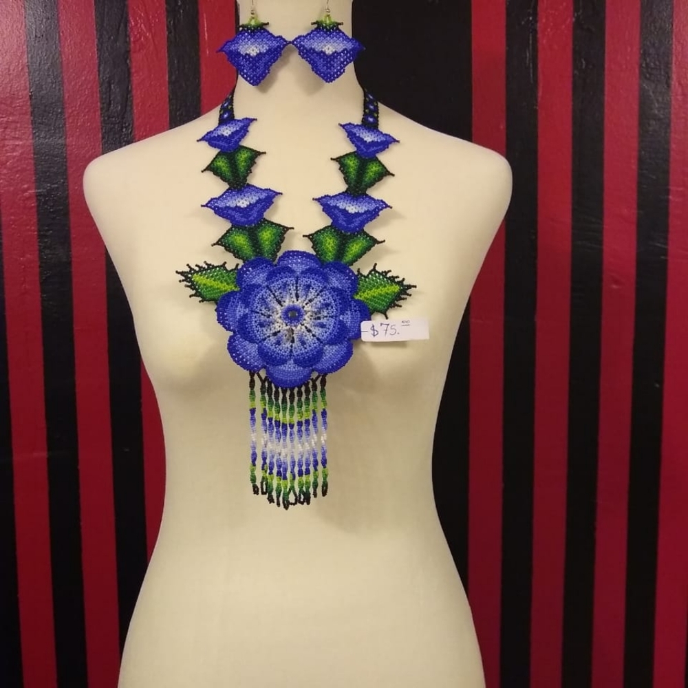 This is a beaded necklace with earrings
